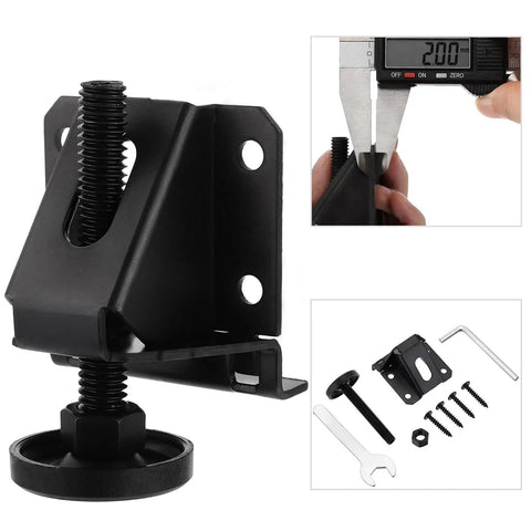 Four Pack Adjustable Furniture Leveling Feet Heavy Duty Support Up To 2000 Lb Capacity With 0 To 2.6 Inch Height Adjustment And Black Finish With Durable Zinc Plated Construction And Anti Slip Floor Protectors For Stable Level Surfaces black metal leveling foot with screws and wrench