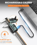 Rechargeable 12 Inch Digital Caliper With Large LCD Screen showing measurement, connected to laptop via Type-C cable