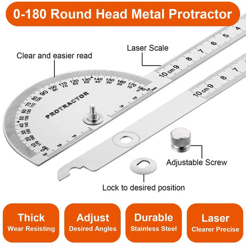 Two Arm Stainless Steel Protractor And Ruler Combo For Woodworking 0 To 180 Degrees 0 To 4 Inches with laser scale and screw