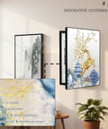 Stylish Flip-Top Electric Meter Box Cover That Totally Hides Wall-Mounted Breaker Panels With Smooth Design And Effortless Circuit Access For Any Home Makeover In Modern Living Spaces displayed on a wall.