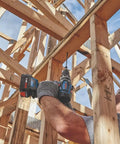 Worker using PROFACTOR 18V Connected Ready Half Inch Hammer Drill and Driver Bare Tool Built to Crush Tough Jobs With Onboard UI