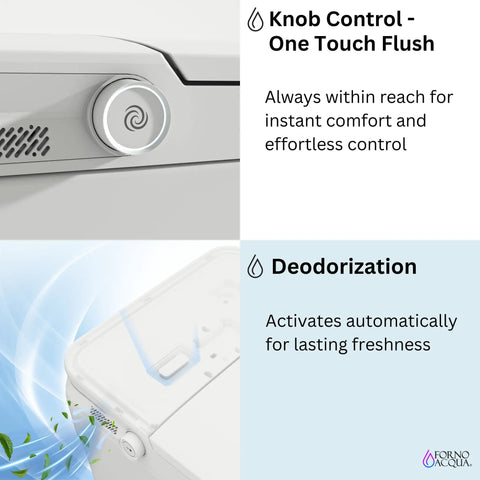 Knob control and deodorization feature of the Hassle Free Tankless Smart Toilet Heated Seat Auto Flush Lid Smooth Dual Flush 1000 Map Rating Fully Skirted Elongated Bowl Foot Sensor Led Night Light Game Changer.