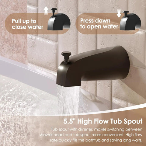 Fresh Matte Black Shower Trim Kit For Tub And Bath Smooth Turn Handle Set With Six Inch Rain Shower Head Sick Looking Modern Bathroom Faucet Conversion Valve Cartridge Not Included
