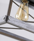 Close-up of Industrial Farmhouse 5 Light Kitchen Island Pendant in wood and metal with antique gold and black finish, bulb detail.