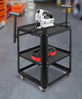 Bomb Proof Rolling Planer Stand With Five Hundred Fifty Pounds Capacity Hella Sturdy Power Tool Cart with electric saw and battery