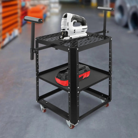 Bomb Proof Rolling Planer Stand With Five Hundred Fifty Pounds Capacity Hella Sturdy Power Tool Cart with electric saw and battery