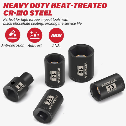 Various sizes of 3/8 Inch Drive Deep Socket Set, 87-Piece Metric 8mm To 19mm CR-MO Impact Sockets With Heavy-Duty Storage Case.
