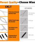 Comparison chart of CKLT vs other fire tools; CKLT features stainless steel, serrated grip, curved design, rubber handle; suitable for 40 Inch Stainless Steel Fire Tongs And Poker Set For Outdoor Fire Pit Bonfire Campfire Backyard Deck And Indoor Fireplace Use, Serrated Log Claw Tongs For Easy Wood Handling, Safe Gripping, Durable Backyard Boss Must Have.