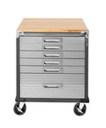 Heavy Duty Rolling Cabinet Workbench With Solid Wood Top, 6-Drawer Soft Close, Graphite Finish