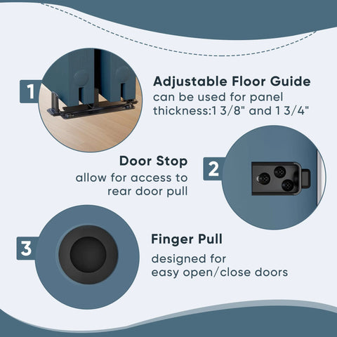 Heavy Duty Bypass Door Hardware With Finger Pulls, Aluminum Sliding Closet Door Track For Two Door System, Easy To Install