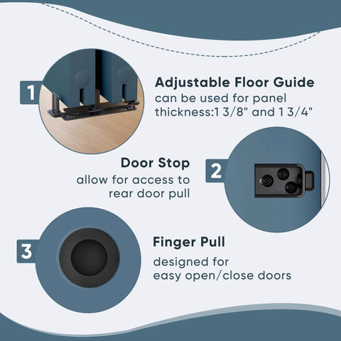 8 Foot Heavy Duty Bypass Door Hardware With Finger Pulls, Aluminum Sliding Closet Door Track For Two Door System, parts view