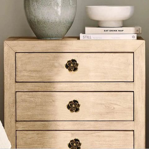 Dresser featuring Six Pack Gold Antique Knobs Vintage Floral Flower Handle Cabinet Knobs For Cabinets Drawers Doors Dressers Wardrobes