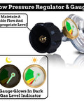 12 Ft Propane Regulator Hose With Gauge Stainless Braided QCC1 Adapter For 20lb Tanks, showing glow in dark gauge