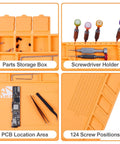 Pro Grade Heat Resistant Silicone Soldering Mat 17.7 by 11.8 inches with parts box, screwdriver holder, and PCB area