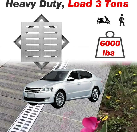 Tough As Nails Square Catch Basin Drain Grate 304 Stainless Steel Drainage Cover on driveway with car