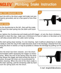 Illustration of 25ft Heavy Duty Drain Auger Plumbing Snake With Drill Adapter For Sink showing drill attachment and usage instructions.