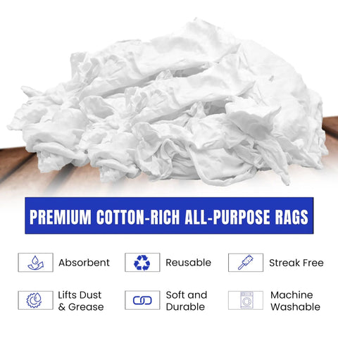 White T Shirt Cleaning Rags 1 Pound Bag Multipurpose Shop Rags For Cleaning Staining Painting Oil Grease And Dust Great For Home Garage Workshop Bulk 100 Percent Cotton T Shirt Rags