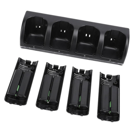 Four In One Remote Controller Charging Dock With Four 2800mAh Rechargeable Battery Packs For Nintendo Wii Remotes, USB powered dock.
