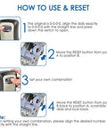 Instructions for resetting Two Pack Key Lock Box Wall Mount Four Digit Combination Safe For Outdoor Keys Waterproof Weatherproof Key Hider