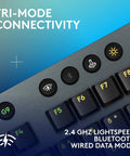Full Size Wireless Gaming Keyboard Featuring Legit Clicky Switches And Seamless Tri Mode Pairing For PC Gamers Seeking Zero Latency Delays And Truly Smooth Customization Flow, showing tri-mode connectivity options on keys.