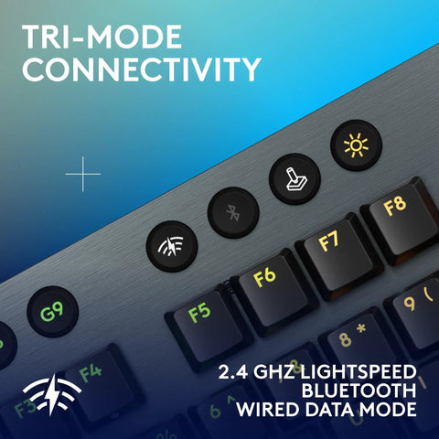 Full Size Wireless Gaming Keyboard Featuring Legit Clicky Switches And Seamless Tri Mode Pairing For PC Gamers Seeking Zero Latency Delays And Truly Smooth Customization Flow, showing tri-mode connectivity options on keys.