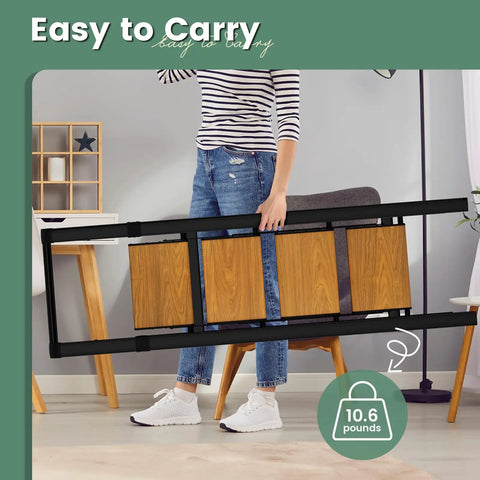 Four Step Folding Aluminum Step Ladder With Handle For Home Use Non Slip Pedals And Rubber Feet Safe Sturdy Kitchen And Garage Ladder For Adults Lightweight Portable Easy Fold And Store In Small Spaces, folded and carried