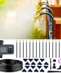 360 Degree Adjustable Drip Irrigation System With 50 Ft Tubing, 16 Nozzles, Water Timer, Rain Delay, Sprinkler Kit components