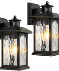 Two Pack Motion Sensor Outdoor Lights With Dusk To Dawn, Auto Modes, Retro Black Waterproof Exterior Lantern Wall Mounts