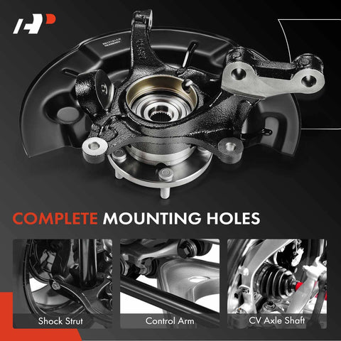 Front Left Steering Knuckle And Wheel Bearing Hub Assembly For Toyota Camry 2012 2017 L4 2.5L SE SE Sport XSE Special Edition Sedan Driver Side Replacement Part showing complete mounting holes