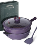 11 Inch Nonstick Frying Pan With Lid And Steamer Capable One Pan 8 In 1 Multipurpose Cookware for Family Meals shown with box