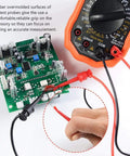 16 Piece Multimeter Test Lead Kit With Gold Plated Probes, Stackable Banana Plug Leads, in use with circuit board