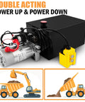 Beefy Truck-Grade 8 Quart Hydraulic Power Unit With Dual Acting Dump Trailer Pump, 12V DC Motor, Steel Reservoir, Horizontal Mount