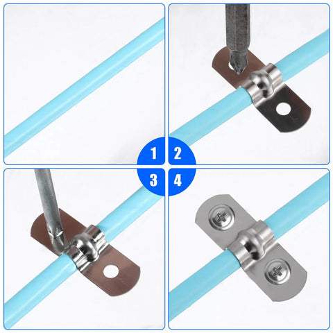 50 Pcs One Quarter Inch Two Hole U Strap Bracket For Pipes Conduit Stainless Steel Pipe Clamp securing blue pipes