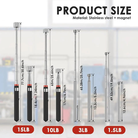 8 Pack Telescoping Magnetic Pickup Tools Set With 1.5Lb, 3Lb, 10Lb And 15Lb Extendable Magnet Sticks, Stainless Steel Reachers For Nails, Screws, Keys, Bolts And Other Small Metal Items, Great Gift For Him