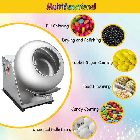 Heavy Duty Candy Coater Machine With Steady Heat Drying And Slick Sugar Ball Polish For Pharmaceutical Food Production And Chemical Work That Slaps On Flawless Coatings Zero Sweat On Your Busy Shop Floor, stainless steel construction, multifunctional use.