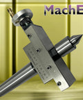 MachEl taper turning attachment with revolving live center; metal body, MT3 Morse taper, dial scale.