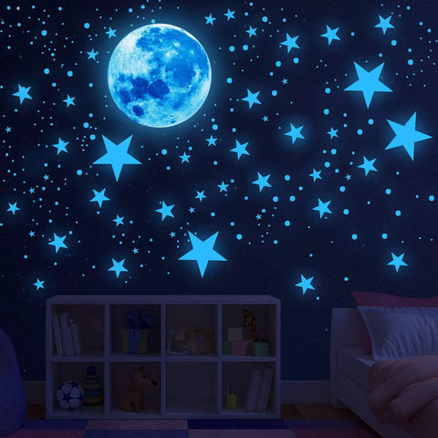1088 Piece Glow In The Dark Stars And Moon Wall Decals Kit for kids room ceiling bright long lasting glow nursery decor