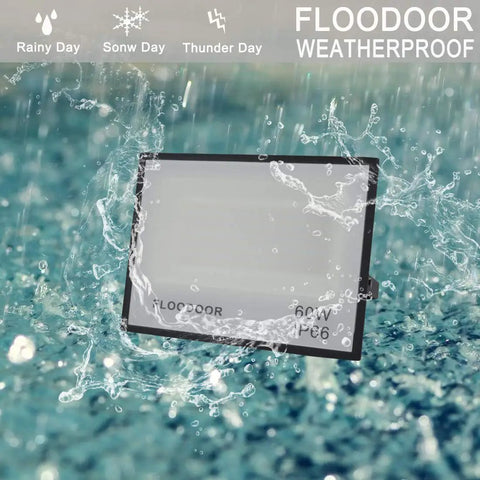 60W LED Flood Light 6000LM Super Bright Outdoor Security Work Light with IP66 waterproof feature under rain exposure