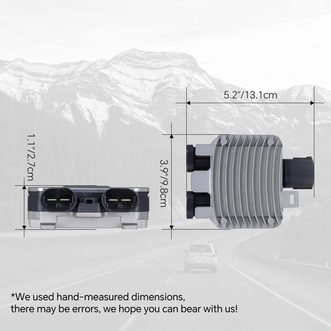 Plug And Play Cooling Fan Control Module for Volvo S60 S80 V40, side view with dimensions 5.2 x 3.9 inches shown.