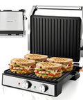 KEINVE 1700W Panini Press Grinder With Adjustable Temp And Time Controls For Perfect Melts grilling four sandwiches.