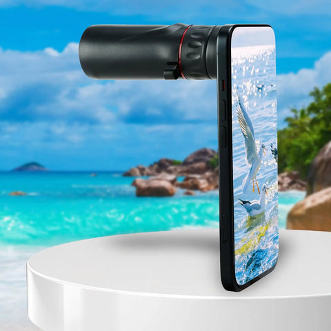 Grab And Go Monocular Telescope With Focusing Optics Waterproof Non Slip Grip Ideal For Adults Compact Lightweight Black For Outdoor Adventures, Bird Watching, Travel, And Wildlife Viewing, black monocular on phone
