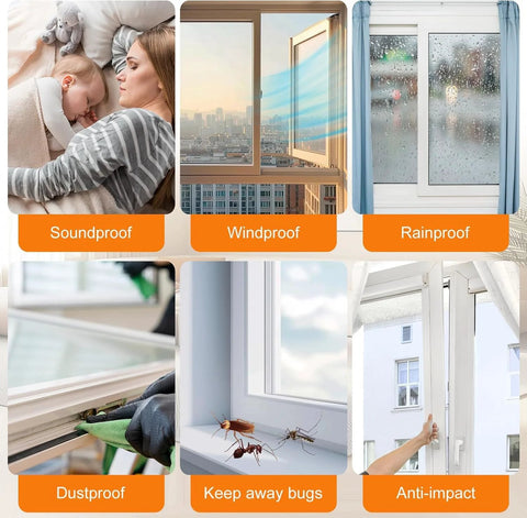 Bruiefpap weather stripping for doors and windows, 39.4ft, grey, self-adhesive 0.35in by 0.35in; windproof, rainproof, soundproof.