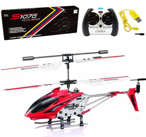 S107 S107G RC Helicopter With Gyro For Beginners Easy To Fly Stable Flight Brushed Motor LiPo Battery 4 In 1 Infrared Receiver Indoor Outdoor Ready To Fly showing package, controller, and charging accessories