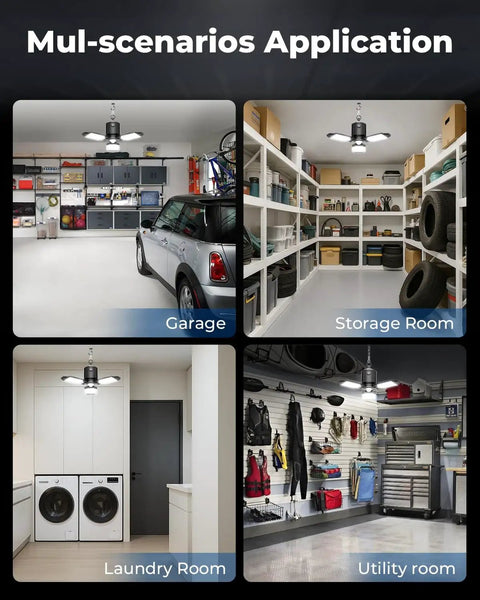 Motion Sensor Garage Light Plug In 8000 Lumen Shop Light With Three Modes And Three Flexible LED Panels 6500K in various rooms