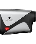 Side view of Golvia Pro Golf Range Finder 1200 Yards With OLED Display And 7X Magnification, featuring sleek silver design.