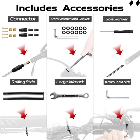 DYISLAND LD-200 2-piston hydraulic disc brake kit for e-bike; black, includes connectors, 4mm/5mm wrenches, screwdriver