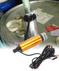 Beefy 12V Submersible Water Transfer Pump For Diesel Kerosene And Water, 51mm outlet, stainless steel shell displayed on tank