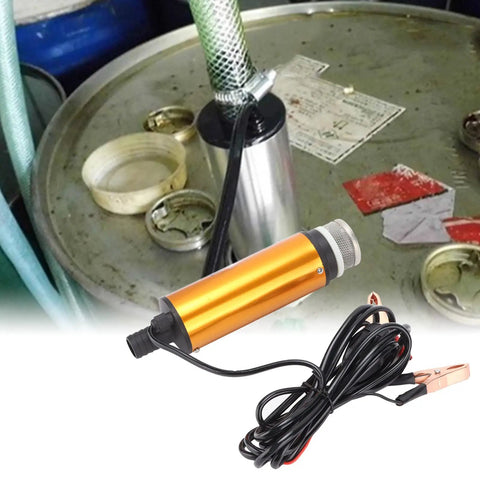 Beefy 12V Submersible Water Transfer Pump For Diesel Kerosene And Water, 51mm outlet, stainless steel shell displayed on tank