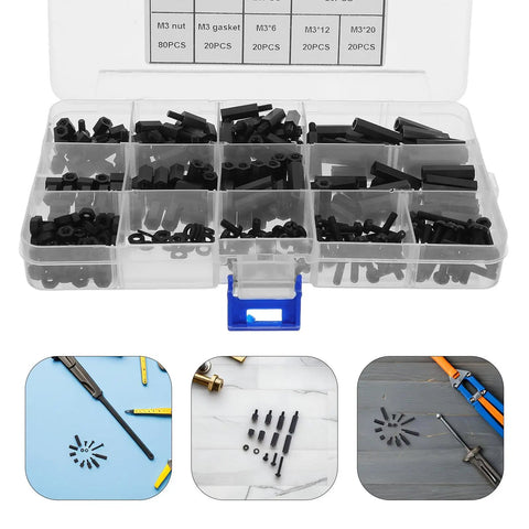Hex Spacer Standoff Nut Kit Nylon Black For PC Case And Hard Drive Mounts With Precise Assortment To Minimize Vibration And Noise Boost Mount Stability And Protect Circuitry In Your Daily Tech Builds, black nylon standoffs in organizer