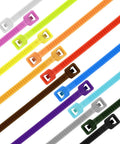 Colorful nylon zip ties variety, including colors like red, yellow, and blue, assorted sizes, focus is on color differentiation and function.